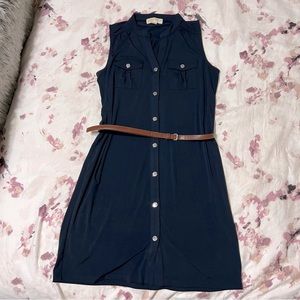 Michael Kors, navy blue, size M sleeveless midi dress with belt